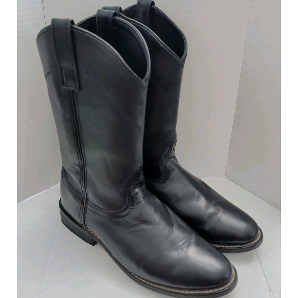 Laredo 28-6902 Black Leather Vamp Foxing Cowboy Boots Womens 8.5M Retro Rodeo